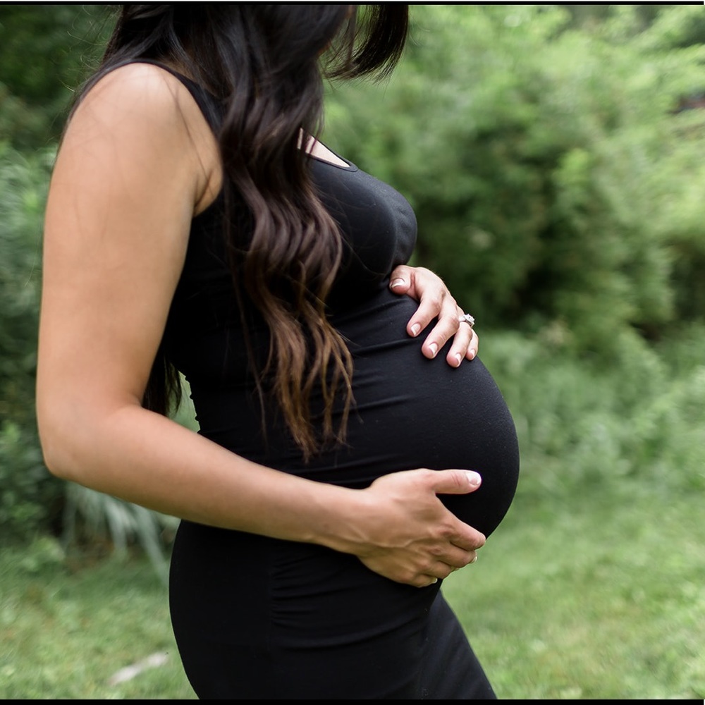 Black maternity mini dress